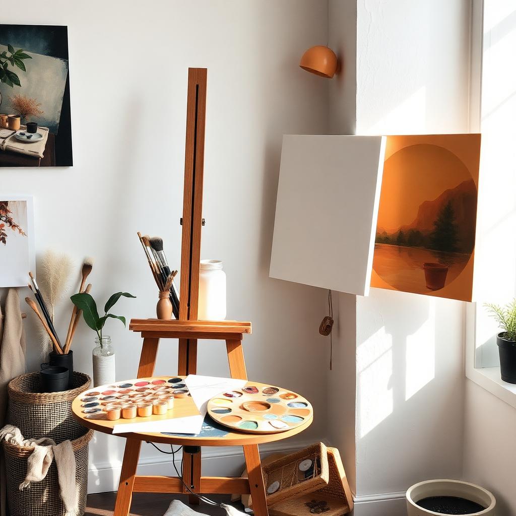 Het atelier van Mirjam met ezel, palet en doeken